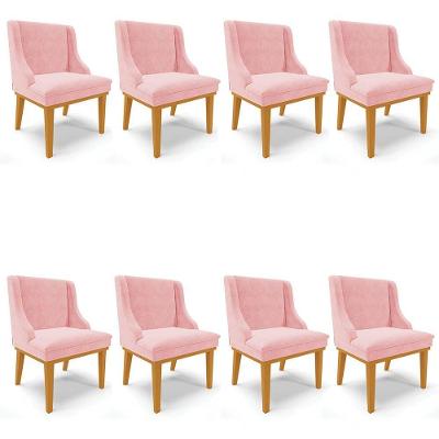 Kit 8 Cadeiras Estofadas Para Sala De Jantar Castanho Lia Suede Rosa Bebê - Ibiza