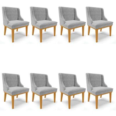 Kit 8 Cadeiras Estofadas Para Sala De Jantar Base Fixa De Madeira Castanho Lia Suede Cinza - Ibiza