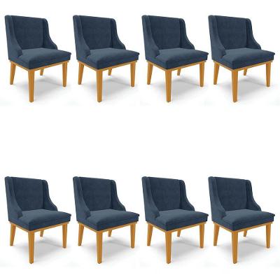 Kit 8 Cadeiras Estofadas Para Sala De Jantar Castanho Lia Suede Azul Marinho - Ibiza