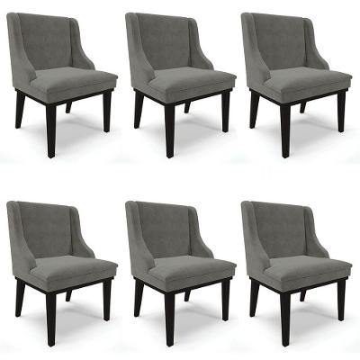 Kit 6 Cadeiras Estofadas Para Sala De Jantar Base Fixa De Madeira Preto Lia Suede Grafite - Ibiza