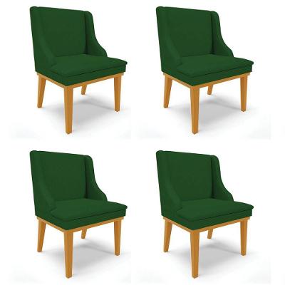 Kit 4 Cadeiras Estofadas Para Sala De Jantar Base Fixa De Madeira Castanho Lia Veludo Verde