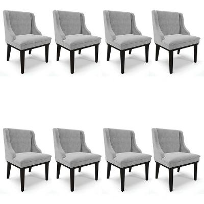 Kit 8 Cadeiras Estofadas Para Sala De Jantar Base Fixa De Madeira Preto Lia Suede Cinza - Ibiza