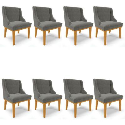 Kit 8 Cadeiras Estofadas Para Sala De Jantar Base Fixa De Madeira Castanho Lia Suede Grafite - Ibiza