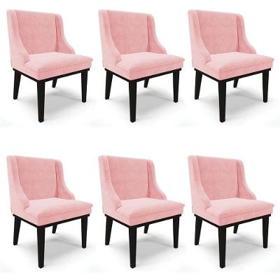 Kit 6 Cadeiras Estofadas Para Sala De Jantar Base Fixa De Madeira Preto Lia Suede Rosa Bebê - Ibiza