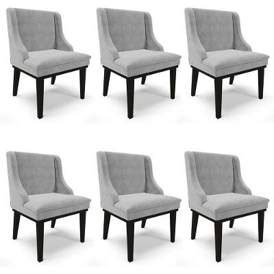 Kit 6 Cadeiras Estofadas Para Sala De Jantar Base Fixa De Madeira Preto Lia Suede Cinza - Ibiza