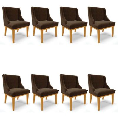 Kit 8 Cadeiras Estofadas Para Sala De Jantar Base Fixa De Madeira Castanho Lia Suede Marrom - Ibiza