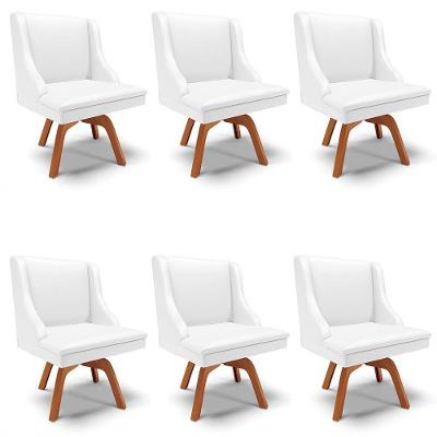 Kit 6 Cadeiras Estofadas Para Sala De Jantar Base Giratória De Madeira Lia Sintético Branco - Ibiza