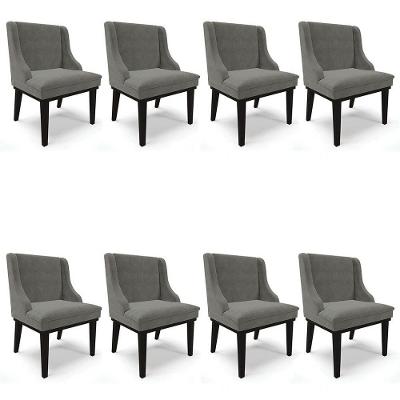 Kit 8 Cadeiras Estofadas Para Sala De Jantar Base Fixa De Madeira Preto Lia Suede Grafite - Ibiza