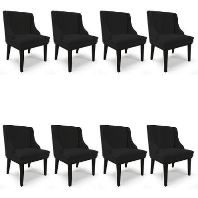 Kit 8 Cadeiras Estofadas Para Sala De Jantar Base Fixa De Madeira Preto Lia Linho Preto - Ibiza