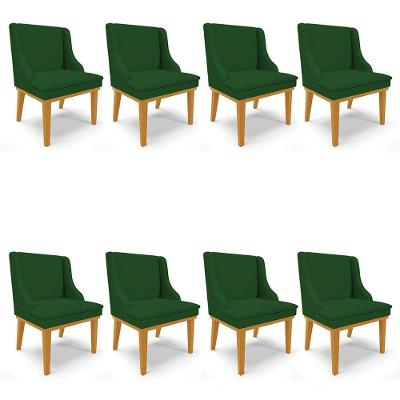 Kit 8 Cadeiras Estofadas Para Sala De Jantar Base Fixa De Madeira Castanho Lia Veludo Verde