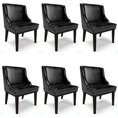 Kit 6 Cadeiras Estofadas Base Fixa De Madeira Preto Lia Sintético Premium Preto