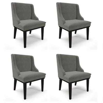 Kit 4 Cadeiras Estofadas Para Sala De Jantar Base Fixa De Madeira Preto Lia Suede Grafite - Ibiza