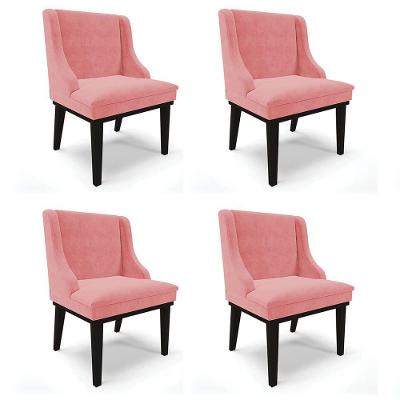 Kit 4 Cadeiras Estofadas Para Sala De Jantar Base Fixa De Madeira Preto Lia Suede Rosê - Ibiza