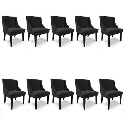 Kit 10 Cadeiras Estofadas Para Sala De Jantar Base Fixa De Madeira Preto Lia Suede Preto - Ibiza