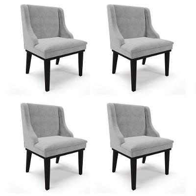 Kit 4 Cadeiras Estofadas Para Sala De Jantar Base Fixa De Madeira Preto Lia Suede Cinza - Ibiza
