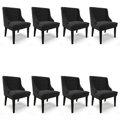 Kit 8 Cadeiras Estofadas Para Sala De Jantar Base Fixa De Madeira Preto Lia Suede Preto - Ibiza