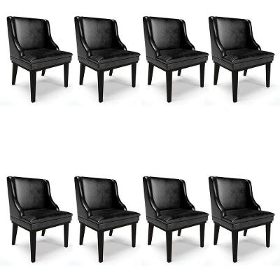 Kit 8 Cadeiras Estofadas Base Fixa De Madeira Preto Lia Sintético Premium Preto