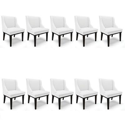 Kit 10 Cadeiras Estofadas Sala De Jantar Base Fixa De Madeira Preto Lia Sintético Branco
