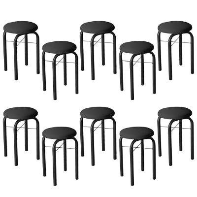 Kit 10 Banquetas Baixas Para Cozinha Em Aço Manu Sintético I01 Preto - Mpozenato
