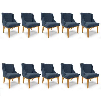 Kit 10 Cadeiras Estofadas Para Sala De Jantar Castanho Lia Suede Azul Marinho - Ibiza
