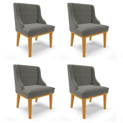 Kit 4 Cadeiras Estofadas Para Sala De Jantar Base Fixa De Madeira Castanho Lia Suede Grafite - Ibiza