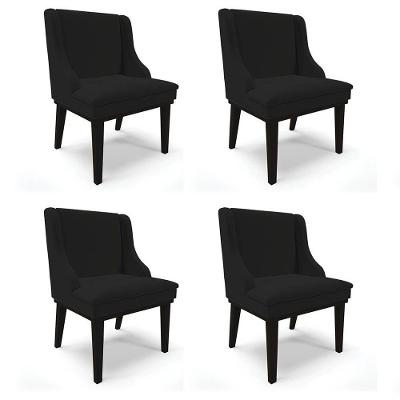 Kit 4 Cadeiras Estofadas Para Sala De Jantar Base Fixa De Madeira Preto Lia Linho Preto - Ibiza