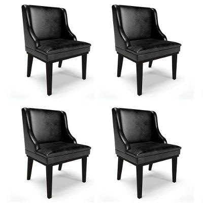 Kit 4 Cadeiras Estofadas Base Fixa De Madeira Preto Lia Sintético Premium Preto