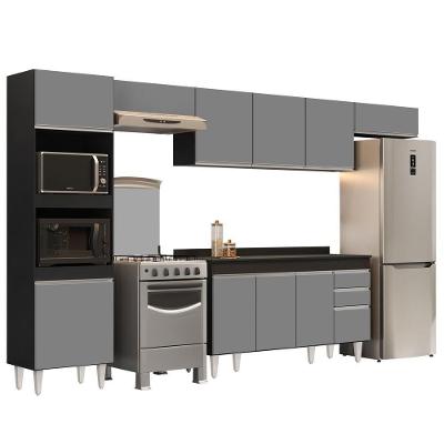 Armário De Cozinha Modulada 5 Peças Cp14 Balcão Com Tampo Preto/cinza - Lumil