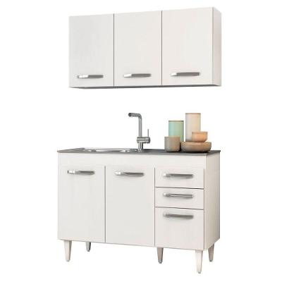 Armário Aéreo e Balcão Gabinete com Pia Inox 120cm Branco