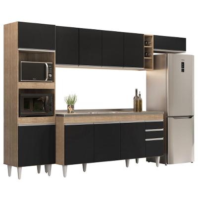 Armário De Cozinha Modulada 5 Peças Cp18 Com Pia Inox Castanho/preto - Lumil