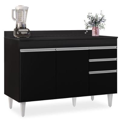 Balcão Gabinete Para Pia Com Tampo 120Cm Michigan Preto - Lumil