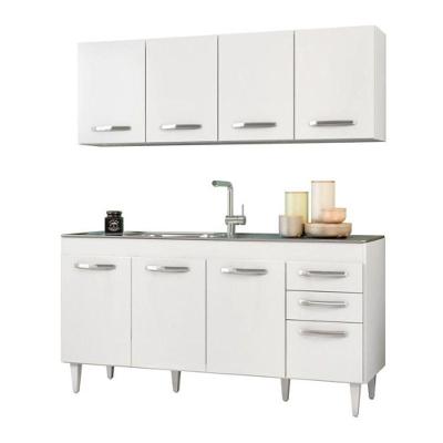 Armário Aéreo Panamá e Balcão Gabinete com Pia Inox 160cm