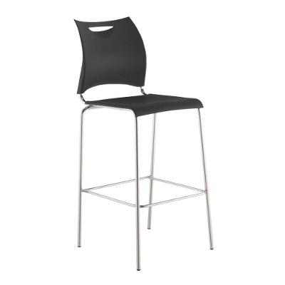 Banqueta One Alta Cromada Assento E Encosto Preto Roal