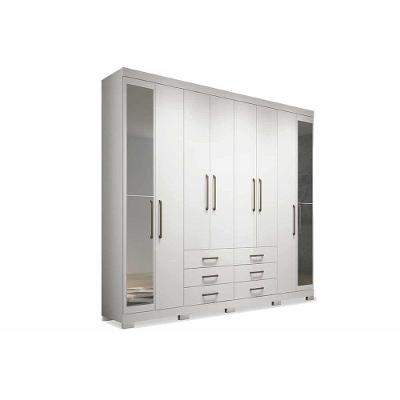 Guarda Roupa Casal 8 Portas e 6 Gavetas c/ Espelho e Pés Master 8.6 Branco - Santos Andirá