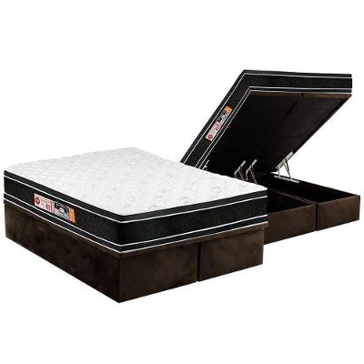Cama Box Baú King: Colchão Espuma Castor D33 Black e White Double Face + Base CRC Suede Brown(193x203)