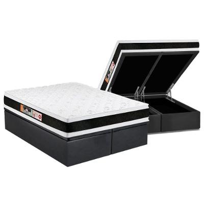 Cama Box Baú King: Colchão Espuma D45 Castor Black e White Air Double Face + Base CRC Suede Gray(193x203)