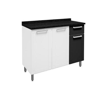 Balcão de Cozinha Modulado  Múltipla 6112 3 Portas 1 Gaveta c/Tampo Branco/Preto - Bertolini