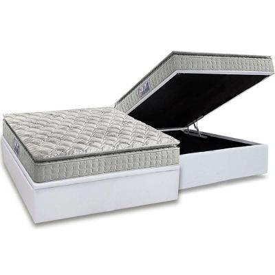 Cama Box Baú Casal: Colchão Espuma Anjos D33 Orthosono Pillow Top + Base CRC Courano White(138x188)