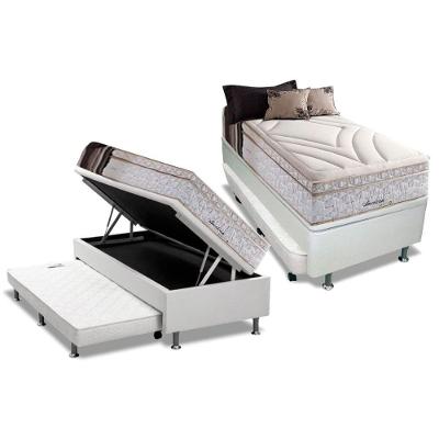 Cama Box Baú c/Auxiliar Solteiro: Colchão Molas Herval Maxspring American + Base CRC Courano Branco(88x188)
