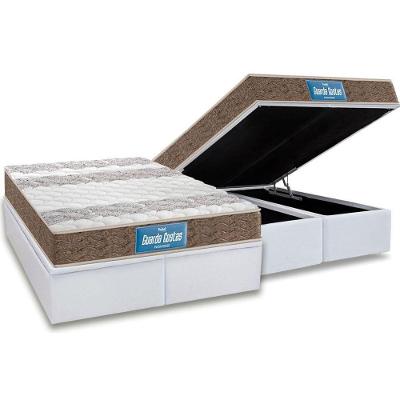 Cama Box Baú Queen: Colchão Espuma D33 Probel / Ep Plus Double Face + Base White(158X198)