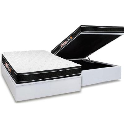 Cama Box Baú Casal: Colchão Espuma Castor D33 Black e White Air Euro Pillow + Base CRC Courano White(138x188)