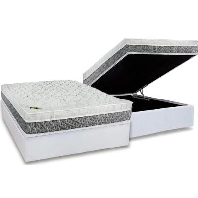 Cama Box Baú Casal: Colchão Molas MasterPocket Ensacadas Luckspuma   Aspen One Side + Base CRC Courano White(138x188)