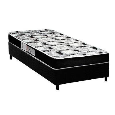 Cama Box Solteiro: Colchão Espuma Luckspuma Roland Garros Pro + Base CRC Suede Black(88x188)