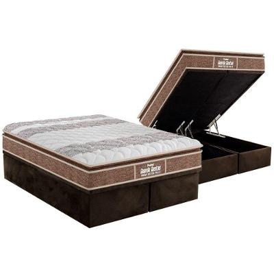 Cama Box Baú Queen: Colchão Ortopédico Probel D33 / EP Guarda Costas PróIntense Plus Pillow Top + Base CRC Suede Brown(158x198)