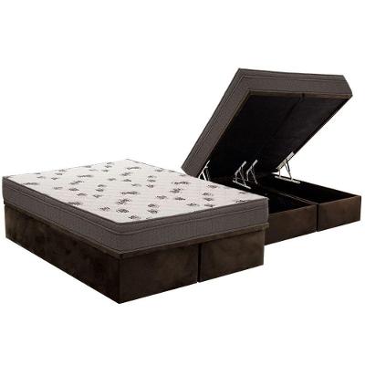 Cama Box Baú Queen: Colchão Espuma D45 Ortobom Light + Base CRC Suede Brown(158x198)