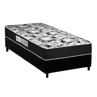 Cama Box Solteiro: Colchão Espuma Luckspuma D45 Gran Luck Black + Base CRC Suede Black(88x188)