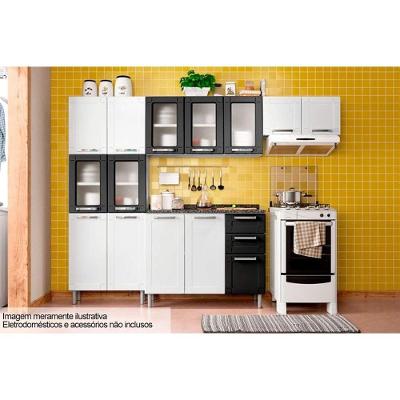 Kit de Cozinha Modulada 4 Peças Múltipla  (2 Armários + 1 Balcão + 1 Paneleiro) C4P75 Branco/Preto - Bertolini
