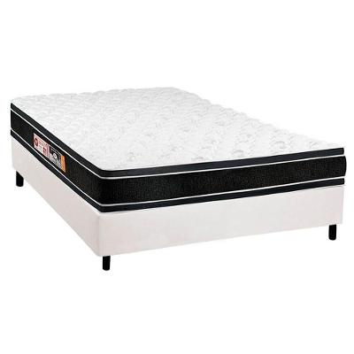 Cama Box Casal: Colchão Espuma D33 Castor Black e White + Base CRC Courano White(138x188)