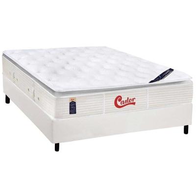 Cama Box Casal: Colchão Molas Castor Pocket Gold Star SLX Vitagel One Face + Base CRC Courano White(138x188)