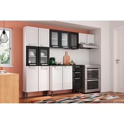 Kit de Cozinha Modulada 4 Peças Múltipla  (2 Armários + 1 Balcão + 1 Paneleiro) C4P80 Branco/Preto - Bertolini